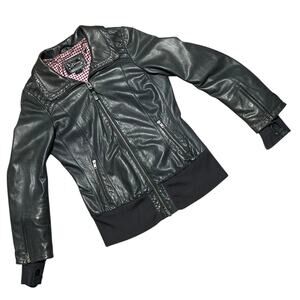 Mackage X Aritzia Soft Lamb Leather Fitted Moto Biker Jacket Gray Skull Sz L